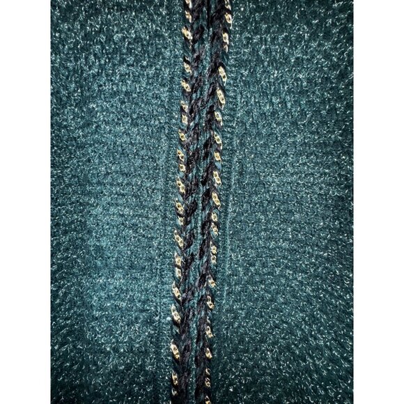 Express‎ Womens XL Green Boucle Cardigan Sweater With Gold Braided Trim Classic - Picture 3 of 7
